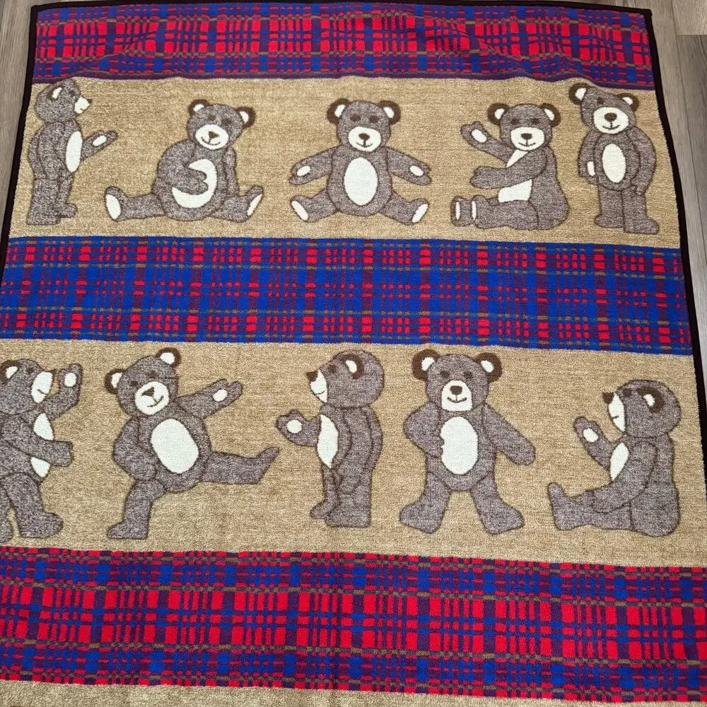 San Marcos Teddy Bear Throw Blanket Plaid Rustic Cabin Decor